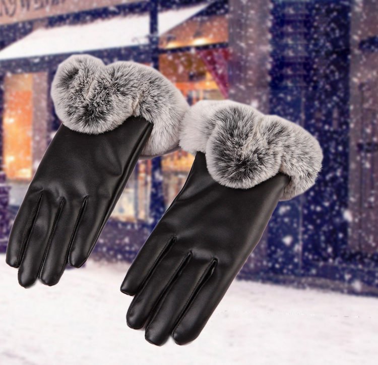 SZ60071-1 Womens Winter Touchscreen PU Leather Gloves Thermal Lining Mittens